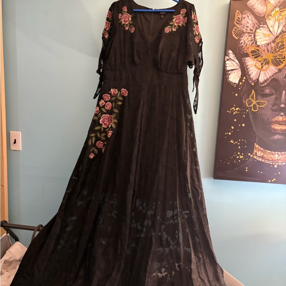 Torrid Black Dress with Pink Floral Accents